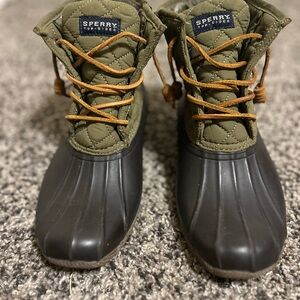 Sperry Brown and Green Waterproof Duck Boots